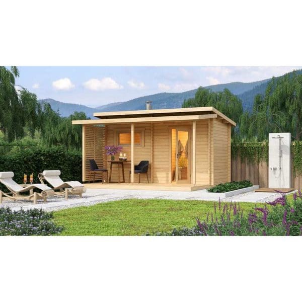 Hanko sauna med terrasseoverdækning