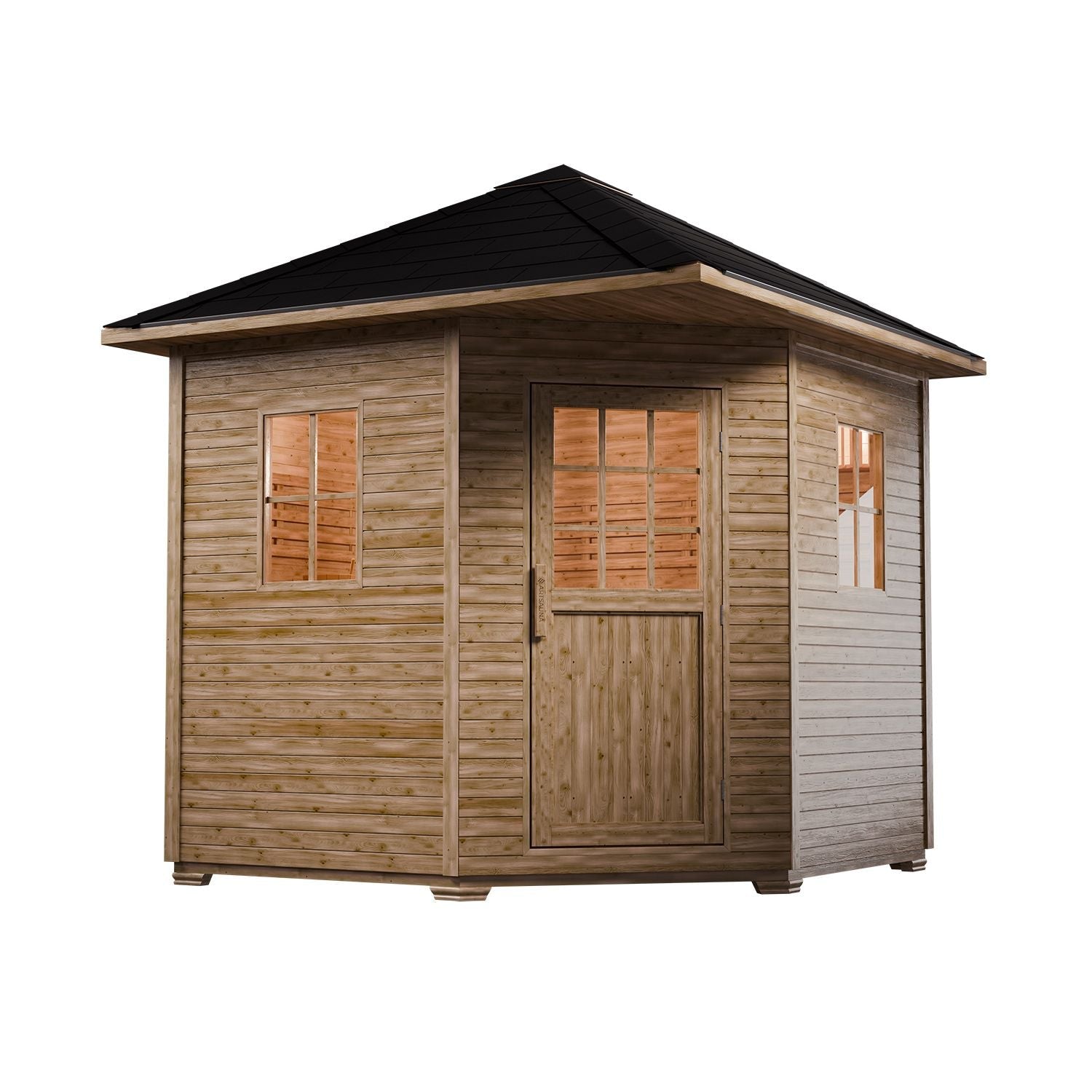 Saunahus i fyrretræ, wellness i haven - komplet sæt, 8 kW